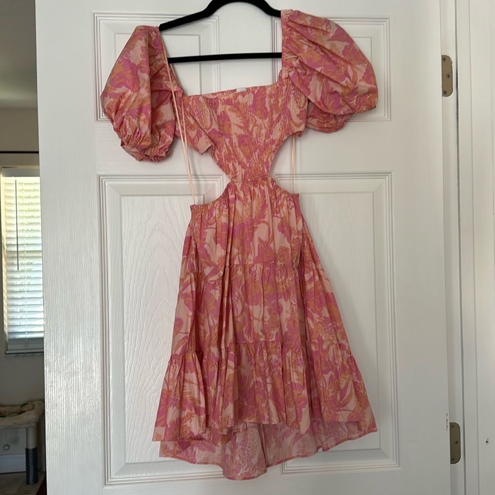 Cutout Dress Floral Pattern Pink and Orange